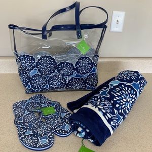 NWT Vera Bradley Petal Splash Tote, Beach Towel & Flip Flops Bundle